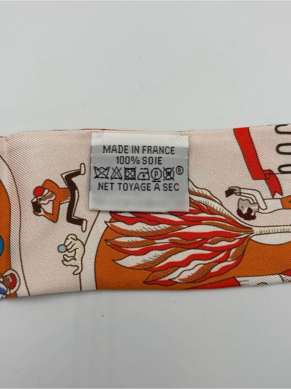 Hermes Splash Park Twilly Scarf Orange White Blue Multicolor Skinny Ribbon Wrap - Picture 5 of 6
